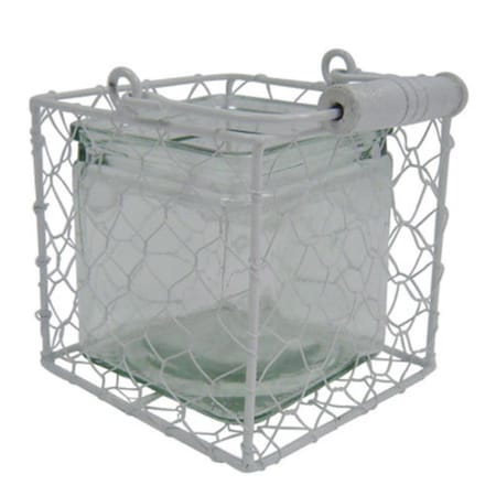 Eyecatcher Square Glass Jar in Wire BasketWhite Large EY753916